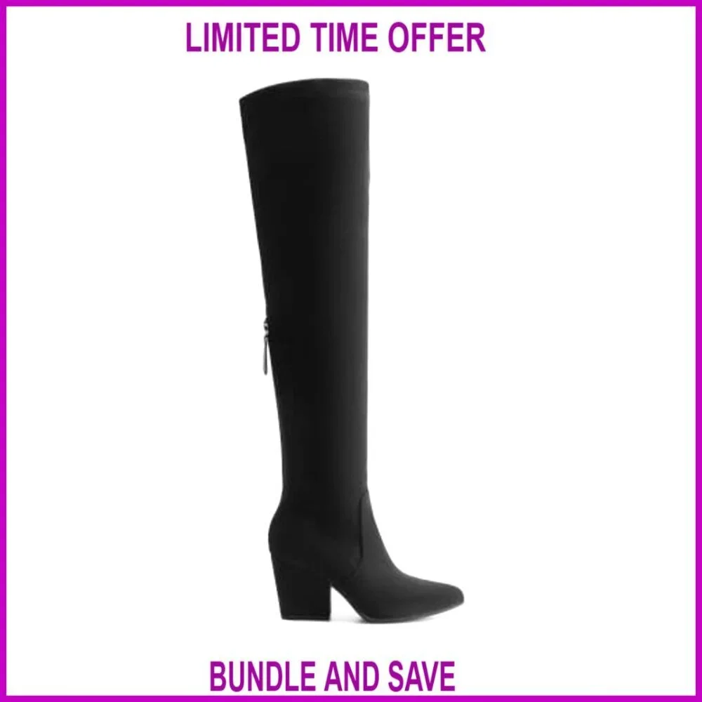 Pointed Toe Thigh High Boots Chunky Block Heel Over the Knee
